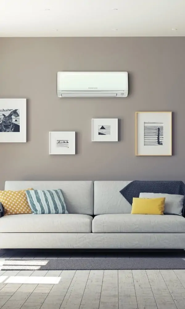 mitsubishi ductless unit on living room wall